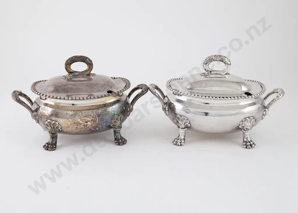 Pair C19th Old Sheffield Plate Sauce Tureens Image 1++