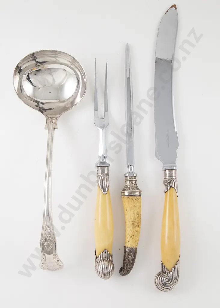 2 Piece Ivory Handled Carving Set, Other Steel & S/P Soup Ladle Image 1++