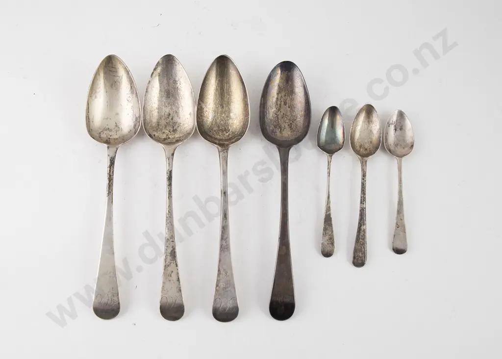 Seven Georgian S/S Old English Pattern Tablespoons & Teaspoons Image 1++