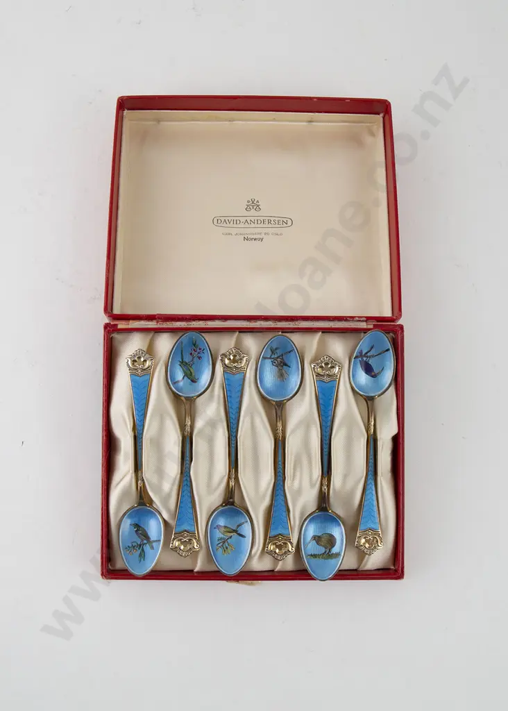 Rare Set Of Norwegian S/S & Enamel Coffee Spoons Image 1++