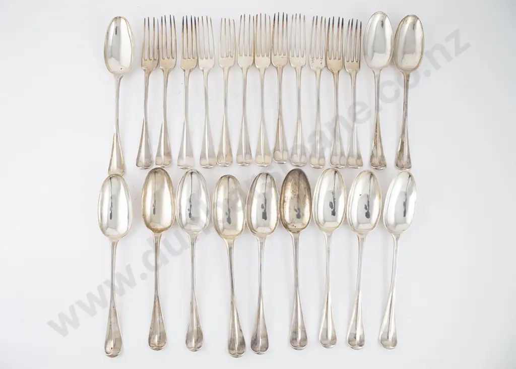 Set Twelve C19th Dutch Silver Tablespoons & Twelve Matching Table Forks Image 1++
