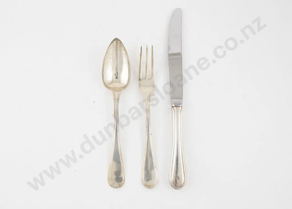Set Six Dutch Silver Dessert Spoons with Six Matching Forks & 18 Similar Pattern Knives Image 1++