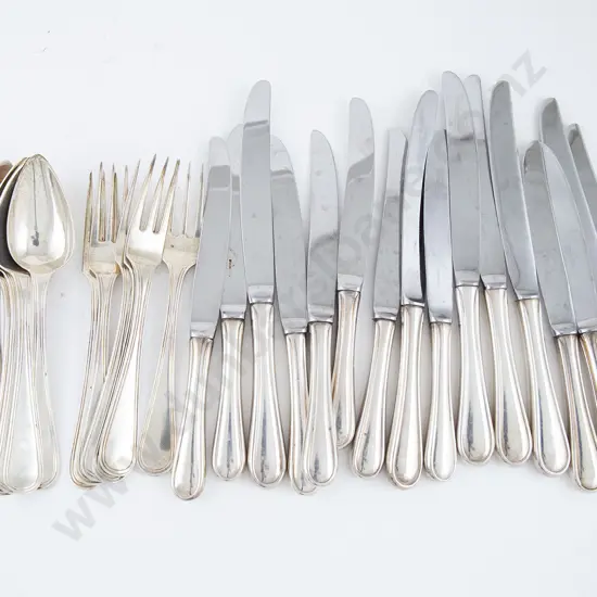 Set Six Dutch Silver Dessert Spoons with Six Matching Forks & 18 Similar Pattern Knives