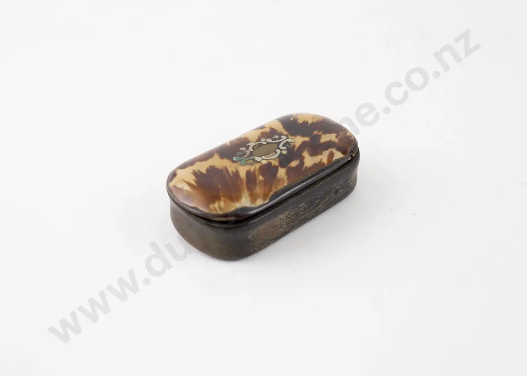 C19th Pressed Horn Tortoiseshell & Inlaid Snuff Box Image 1++