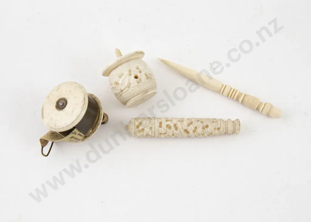 Four Small Antique Ivory & Bone Sewing Implements Image 1++