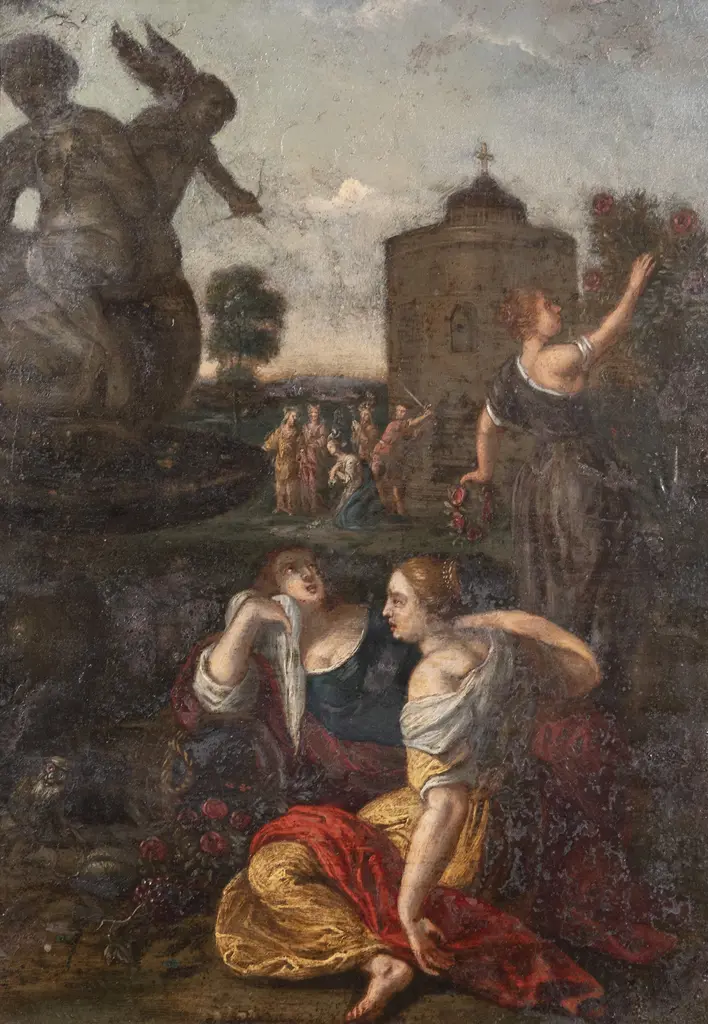 Italian School - Classical Study with Figures By A Fountain Image 1++