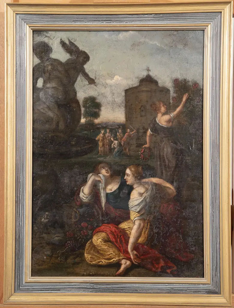 Italian School - Classical Study with Figures By A Fountain Image 1++
