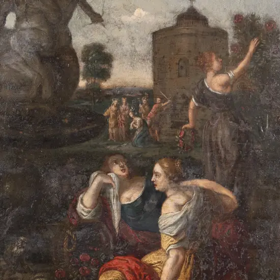 Italian School - Classical Study with Figures By A Fountain