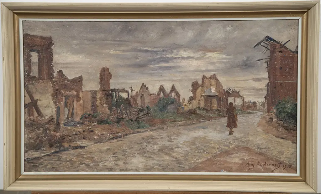 August Audenaert (Belgian 1872-1953) Untitled WWI Ruined Townscape Image 1++