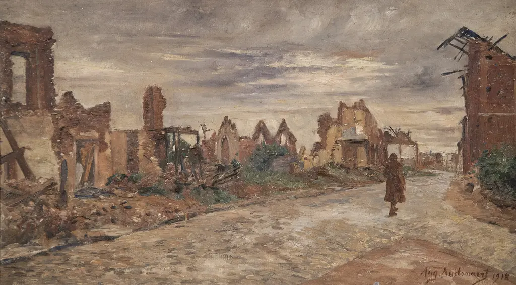 August Audenaert (Belgian 1872-1953) Untitled WWI Ruined Townscape Image 1++