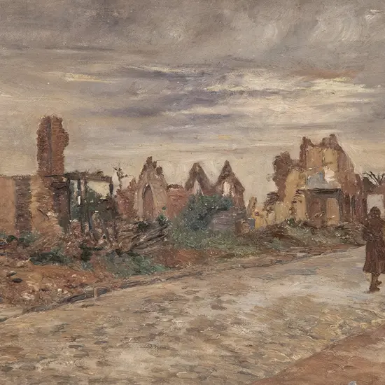 August Audenaert (Belgian 1872-1953) Untitled WWI Ruined Townscape