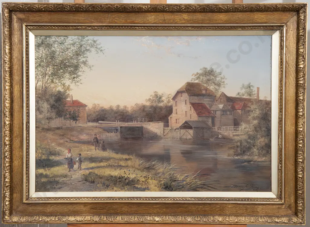 Henry C King (British C19th) - Shiplake Lock & Mills Image 1++