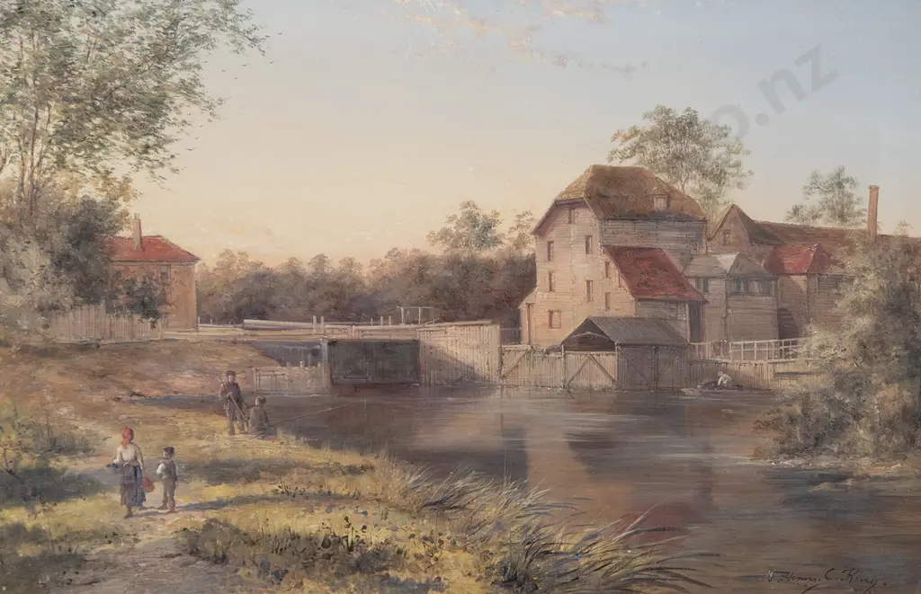 Henry C King (British C19th) - Shiplake Lock & Mills Image 1++