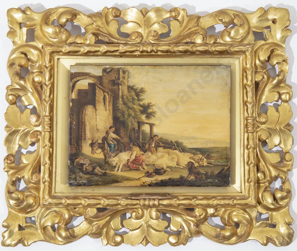 Late C18th/Early C19th European School - Shepherds & Their Flock Resting By A Ruin Image 1++