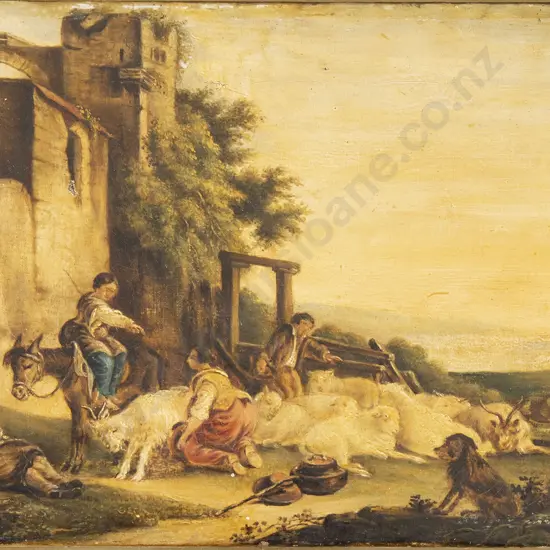 Late C18th/Early C19th European School - Shepherds & Their Flock Resting By A Ruin