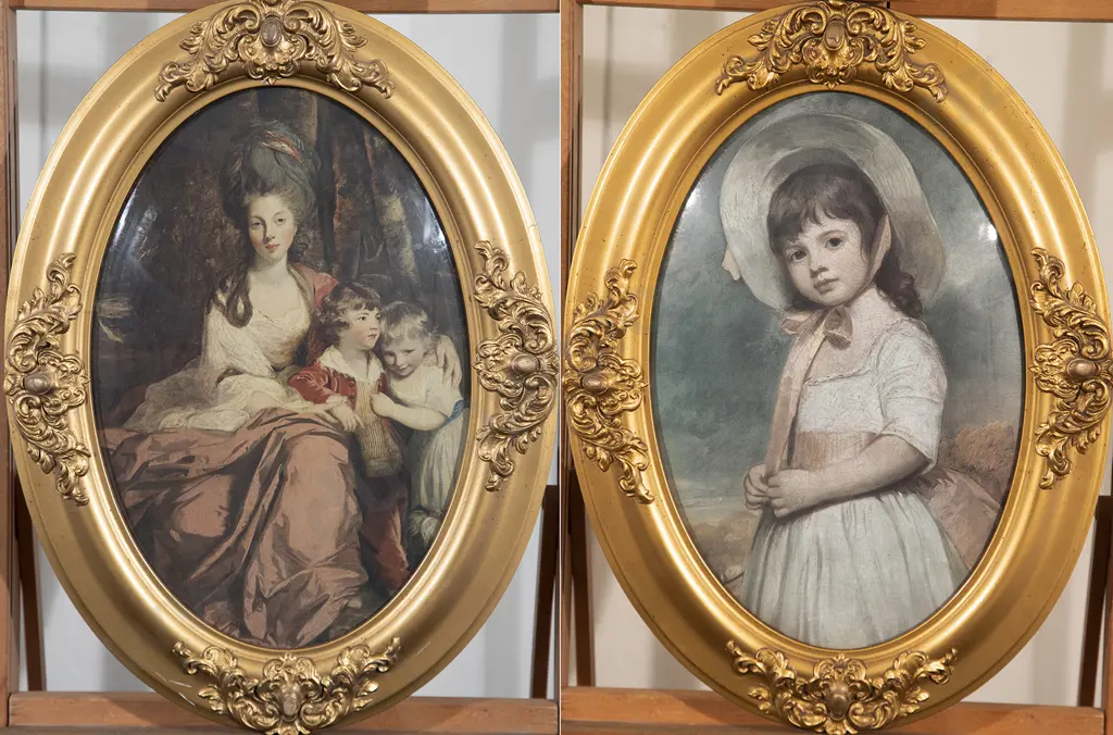 Pair Of Gilt Framed oval Prints After Sir Joshua Reynolds & George Romney Image 1++