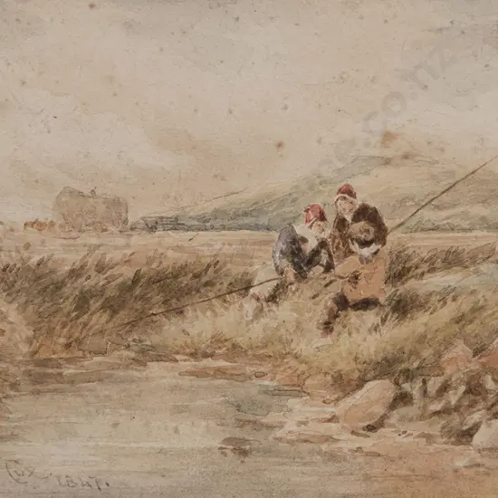 Manner of David Cox - Three Young Boys Fishing