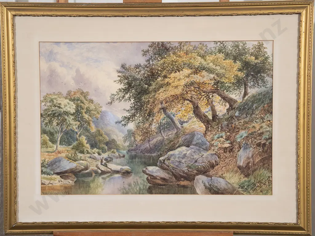 Walter Wallor Caffyn (British 1845-1898) - Extensive River Landscape With Angler Image 1++