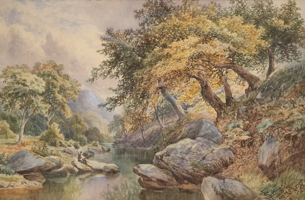 Walter Wallor Caffyn (British 1845-1898) - Extensive River Landscape With Angler Image 1++