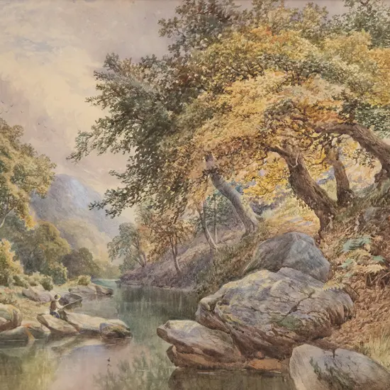 Walter Wallor Caffyn (British 1845-1898) - Extensive River Landscape With Angler