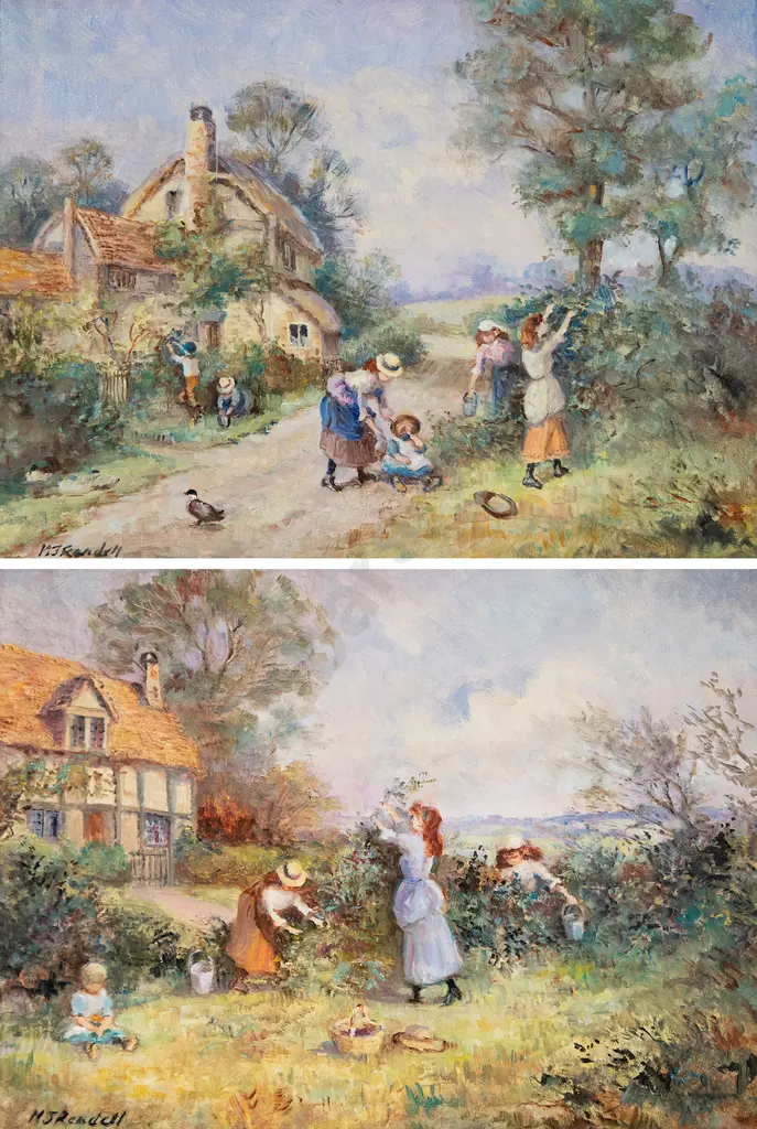 M J Rendell (British) - Pair of Rustic English Landscapes Image 1++