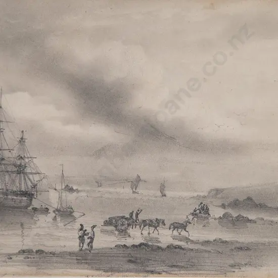 Attributed Louis Le Breton - Coastal Study With Ships & Figures