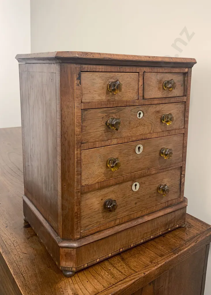 C19th Miniature Walnut Flat Front Chest Of Drawers Image 1++