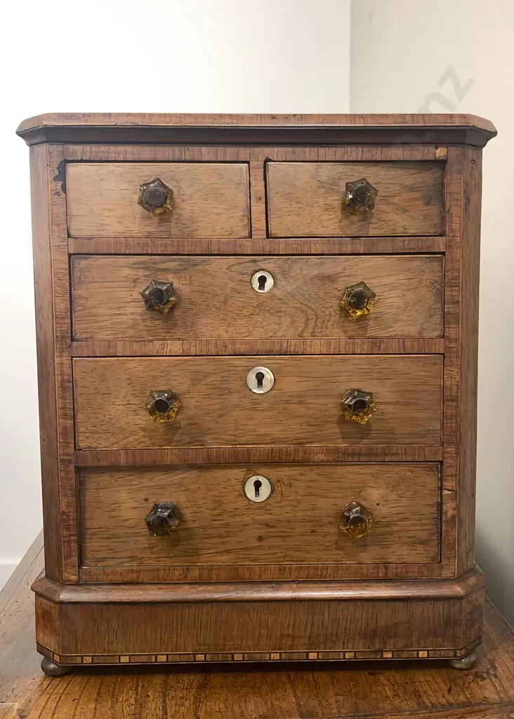 C19th Miniature Walnut Flat Front Chest Of Drawers Image 1++