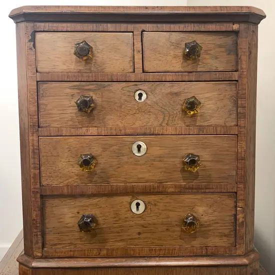 C19th Miniature Walnut Flat Front Chest Of Drawers