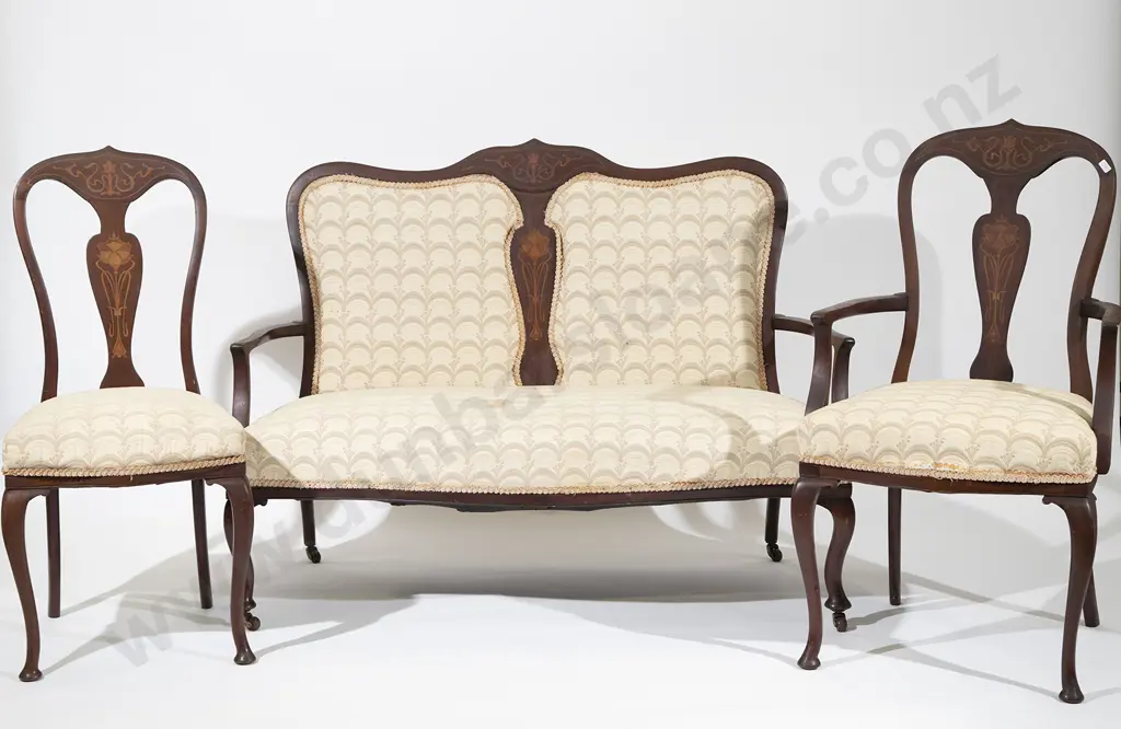 Edwardian Mahogany Sheraton Revival Seven Piece Parlour Suite Image 1++