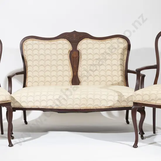 Edwardian Mahogany Sheraton Revival Seven Piece Parlour Suite