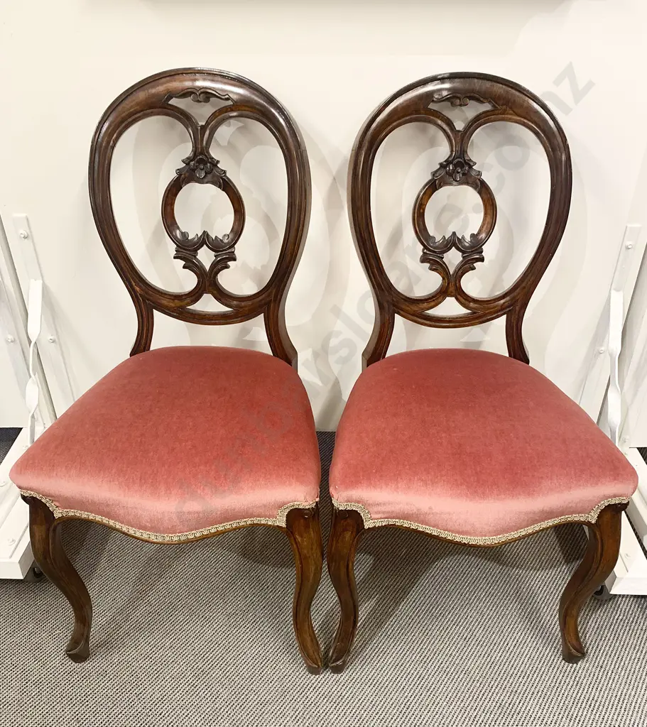 Pair Victorian Walnut Balloon Back Side Chairs Image 1++