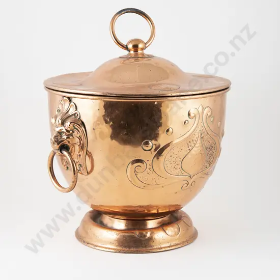 Art Nouveau Lidded Copper Coal Bin