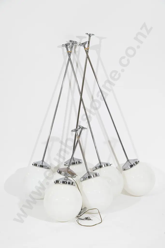 Seven Art Deco Style Chrome & Opaque Glass Lights Image 1++