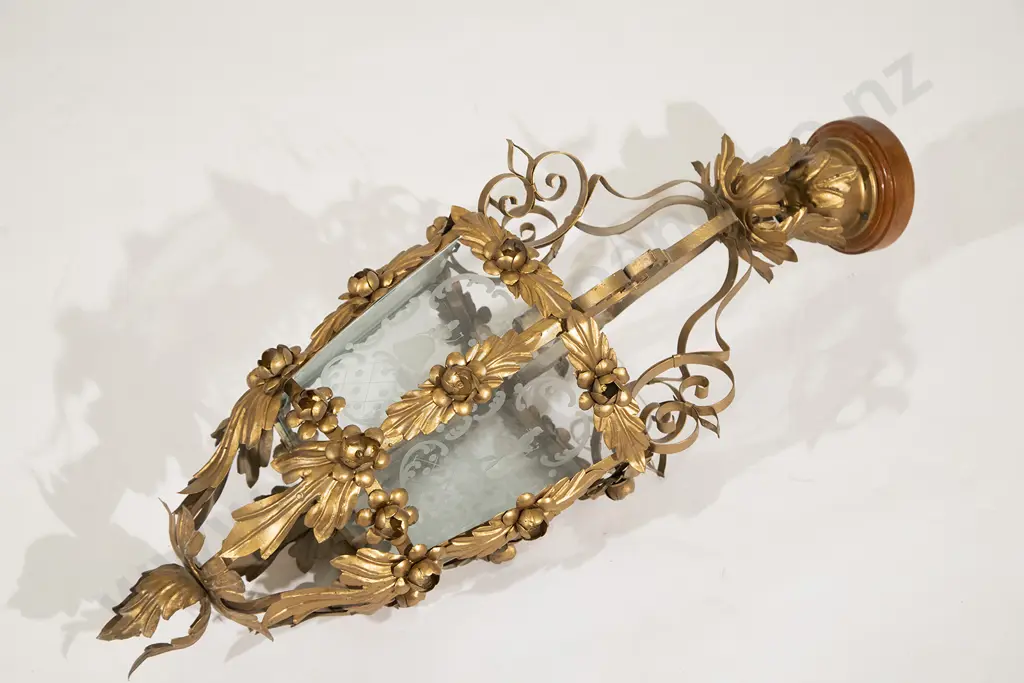 Edwardian Gilt Metal Hall Lantern Image 1++