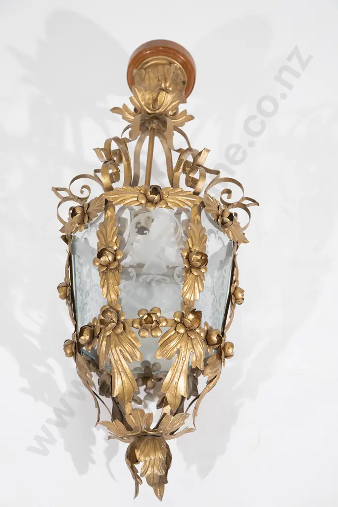 Edwardian Gilt Metal Hall Lantern Image 1++