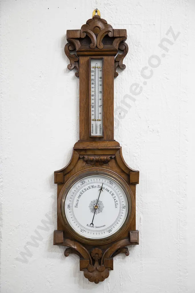 Late Victorian Oak Cased Wheel Barometer Image 1++