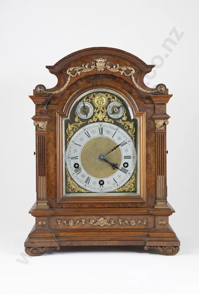 C19th German Burr Walnut and Gilded Bracket Clock Image 1++