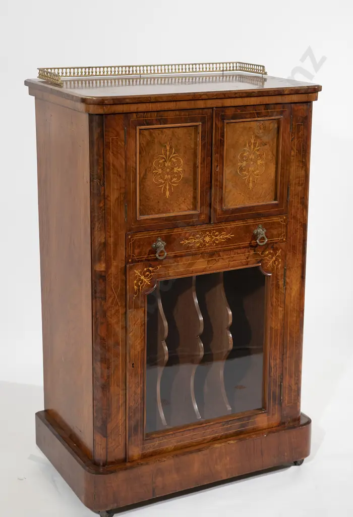 Victorian Burr Walnut & Marquetry Music Cabinet Image 1++