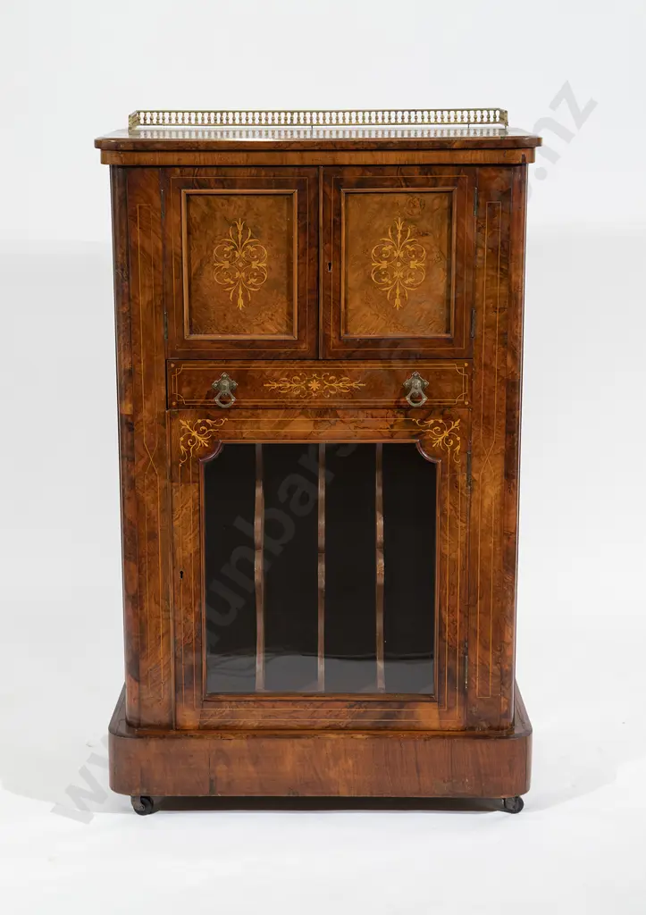 Victorian Burr Walnut & Marquetry Music Cabinet Image 1++