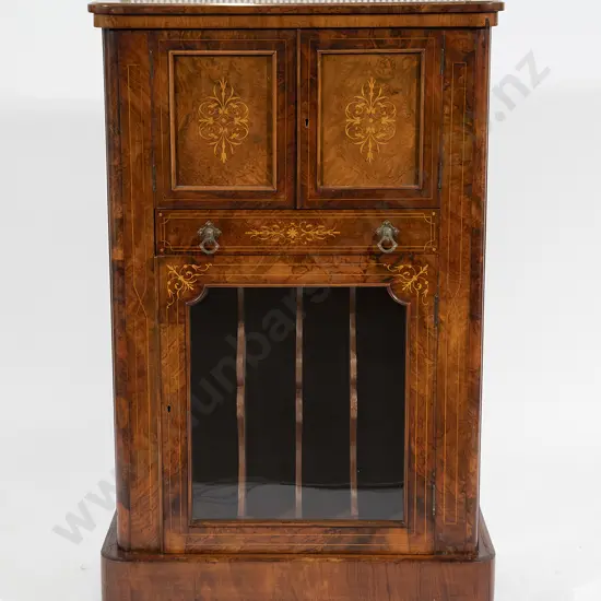 Victorian Burr Walnut & Marquetry Music Cabinet