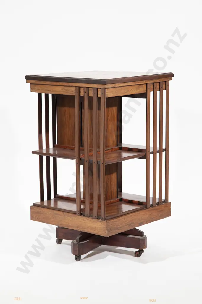Late Victorian Rosewood and Inlaid Revolving Bookcase Image 1++