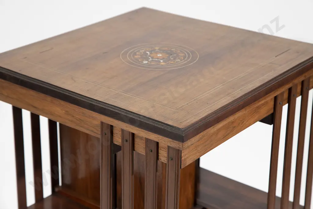 Late Victorian Rosewood and Inlaid Revolving Bookcase Image 1++