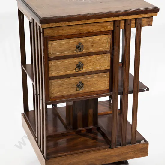 Late Victorian Rosewood and Inlaid Revolving Bookcase