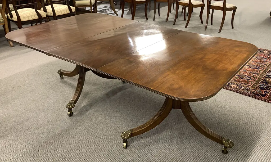 A Fine Geo III Mahogany Twin Pillar D End Dining Table Image 1++