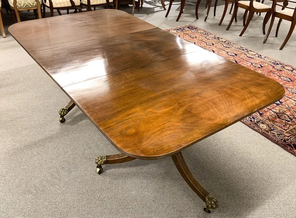 A Fine Geo III Mahogany Twin Pillar D End Dining Table Image 1++