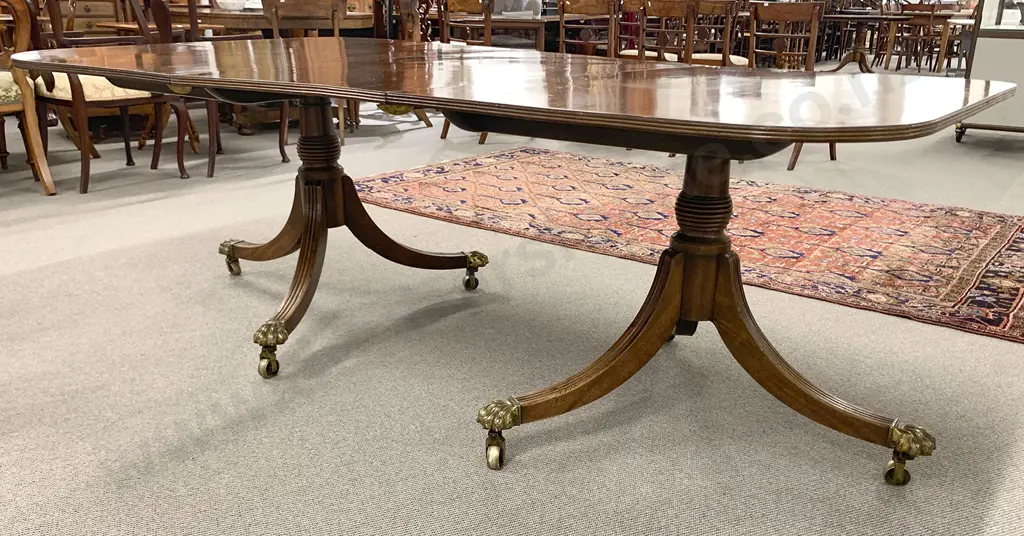A Fine Geo III Mahogany Twin Pillar D End Dining Table Image 1++