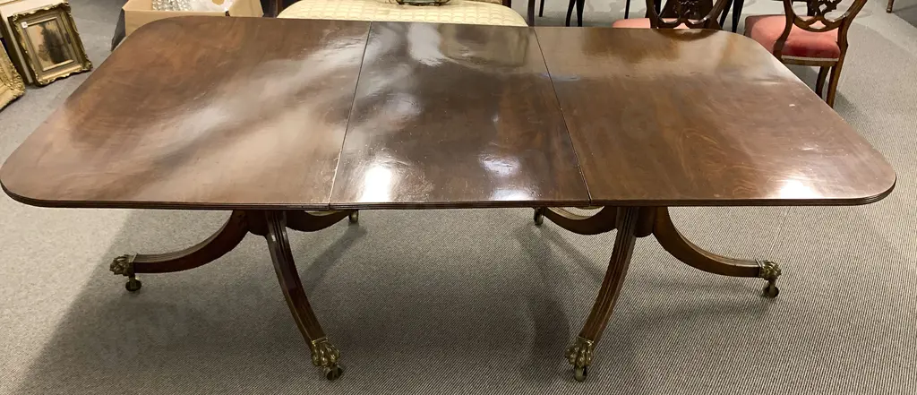 A Fine Geo III Mahogany Twin Pillar D End Dining Table Image 1++