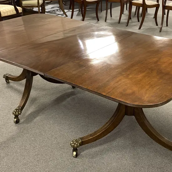 A Fine Geo III Mahogany Twin Pillar D End Dining Table