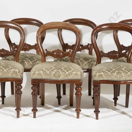 Set of Six Victorian Mahogany Balloon Back Dining Chairs